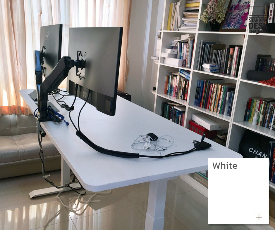โต๊ะปรับระดับด้วยไฟฟ้าสีขาว