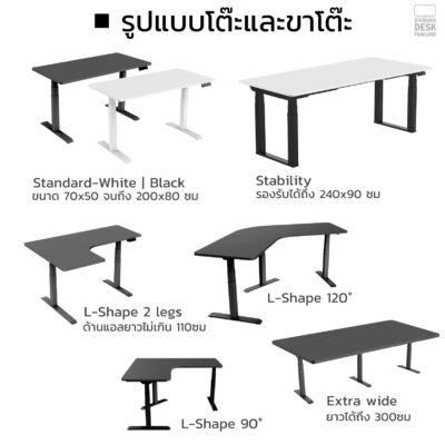 รูปแบบขาโต๊ะปรับระดับของ Standing desk Thai